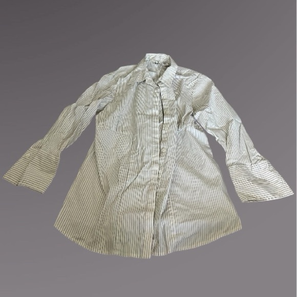 duo Maternity Tops - ◽️DUO MATERNITY: Women’s M, white & black striped button down blouse w/tie◽️